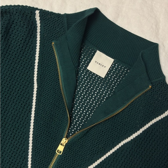 Varley Green Half-Zip Textured Sweater with White Trim - Picture 6 of 9